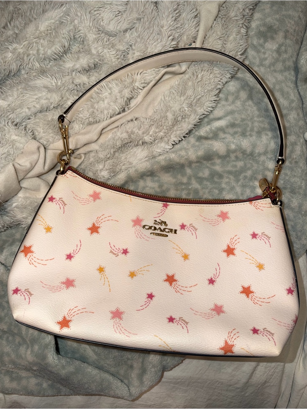 Coach Cream Shoulder Bag with Pink and Orange Star Print